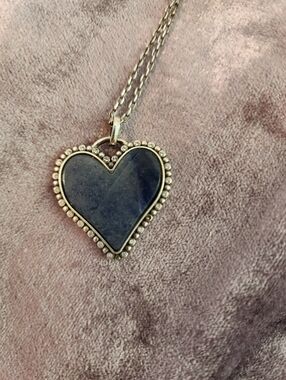 Brighton Silver Blue Lapiz Heart Pendant Necklace Great With Denim Vintage